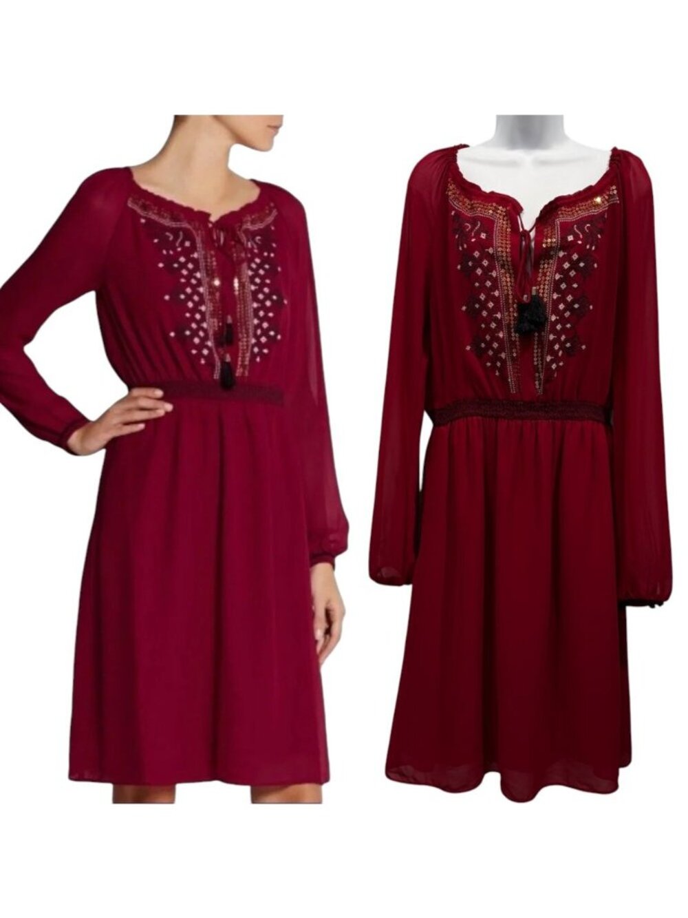 Altuzarra x Target Ruby Hill Peasant Dress Embroidery Sequin‎ Detail Size 8